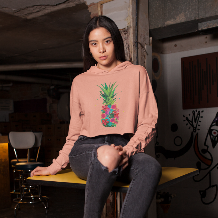 Pineapple Floral Women's Crop Hoodie - Happy Pineapple Co.