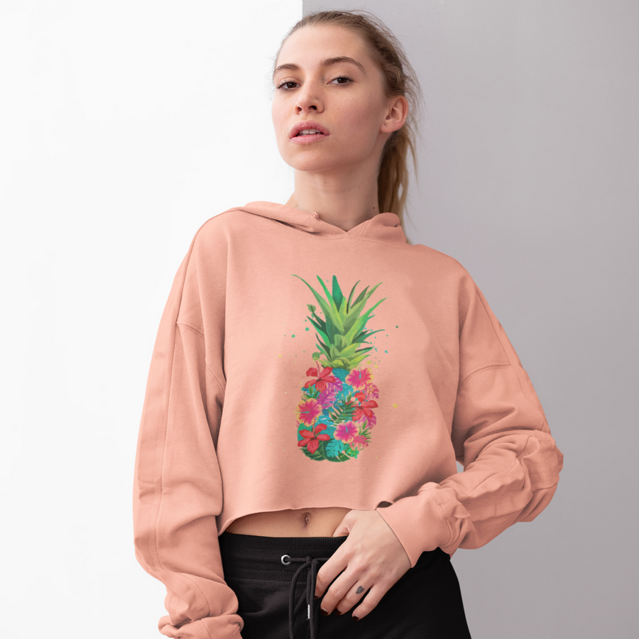 Pineapple Floral Women's Crop Hoodie - Happy Pineapple Co.